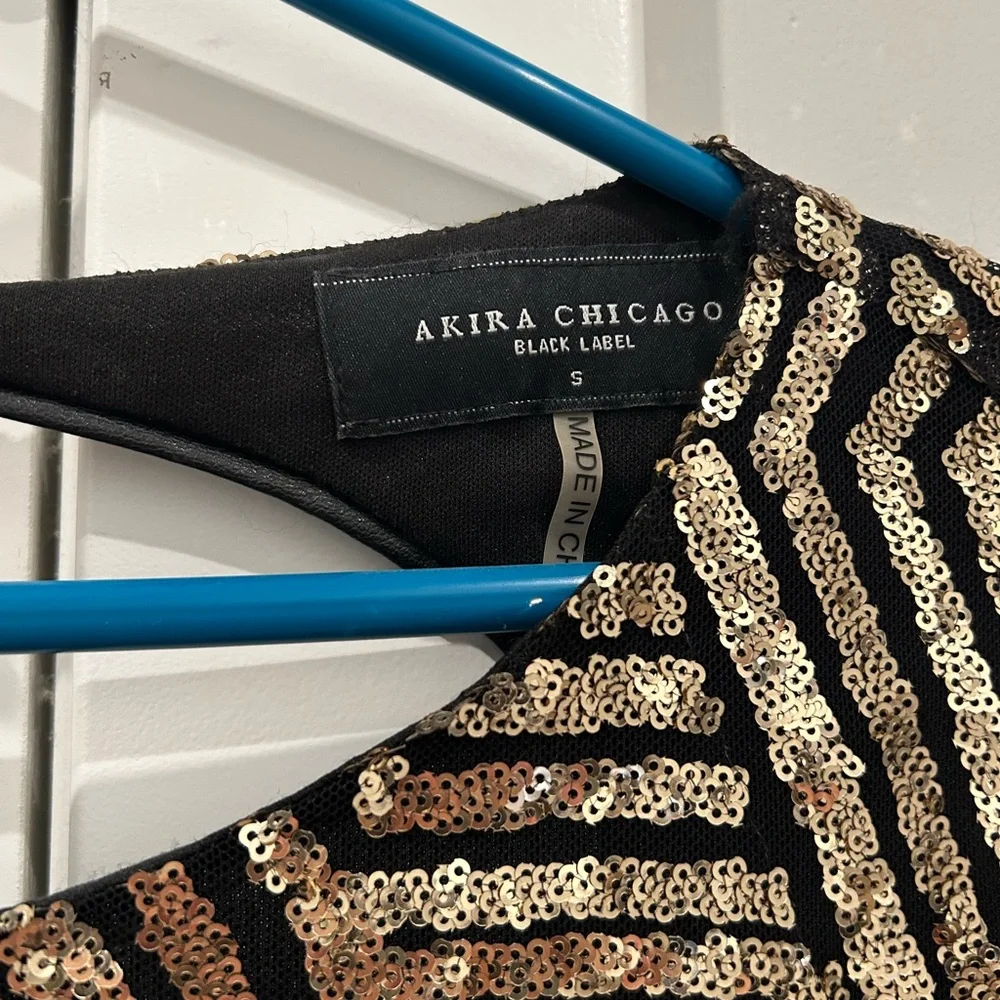 Akira Gold Open Back Sequin NYE dress Size S - Picture 3 of 5